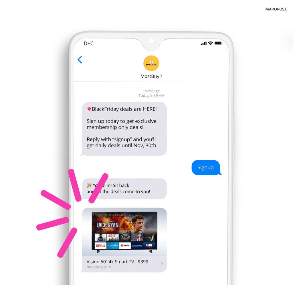 This form of mobile marketing also has over 98% open rate.