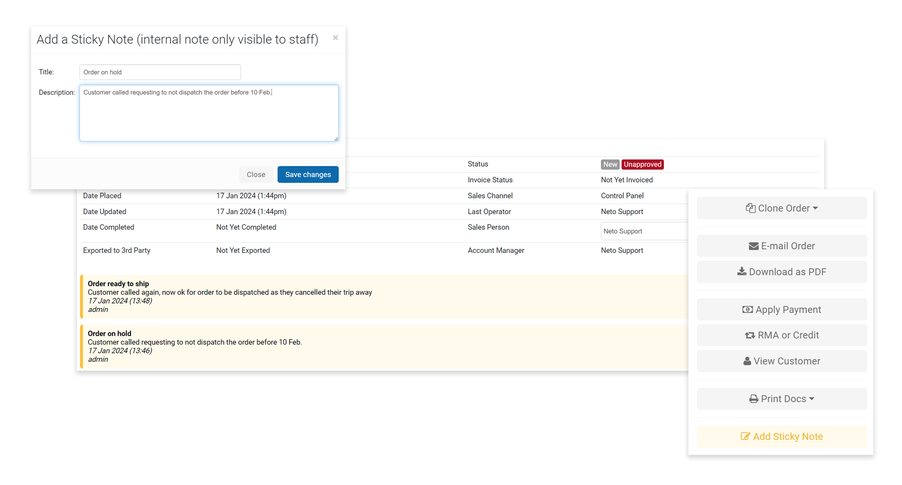 View order details in service tickets